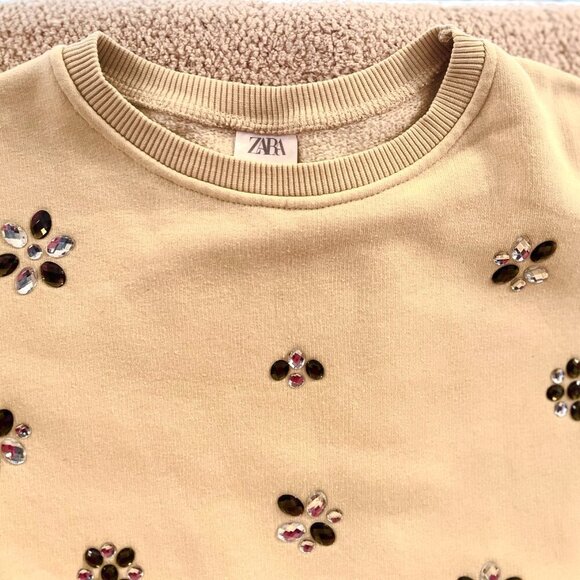 Zara Beige Embellished Girl's Sweater Size 13-14 - Picture 4 of 6